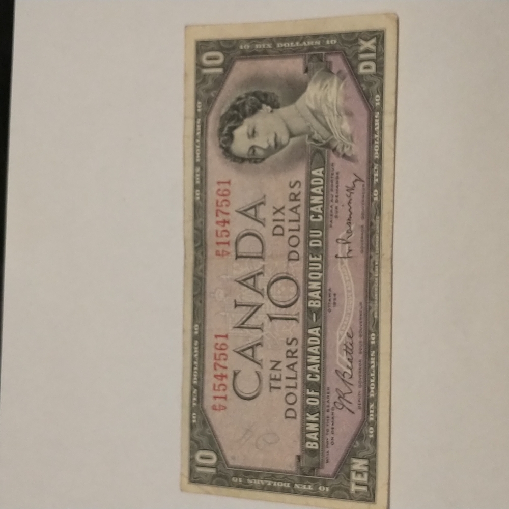 1954 Canadian $10 bill, prefix PV